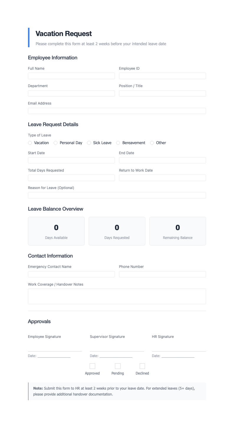 Modern minimalist vacation request